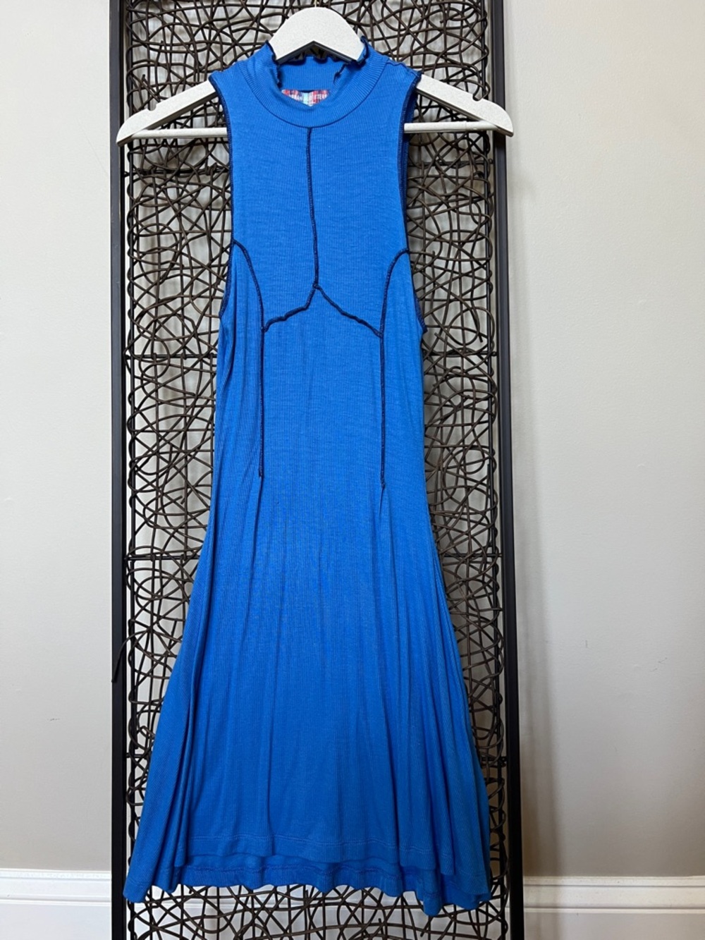 UO Urban Outfitters Crayon Box Blue Knit Mini Deja Mock neck Seamed Dress S NEW
